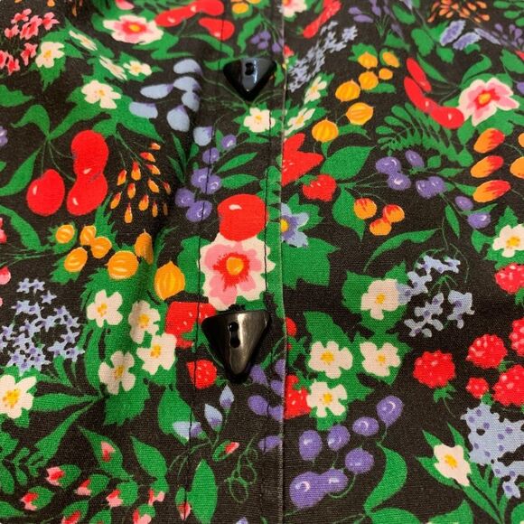 Vintage Handmade A-line Skirt Black Floral & Cherry Pattern with Pockets - Picture 7 of 11